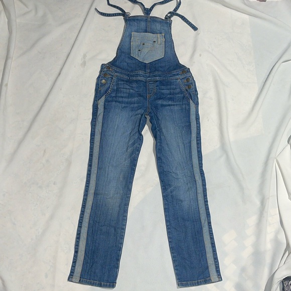 New Guess Jeans Denim Distressed Overalls Crop Cropped Small 25 - Picture 2 of 12